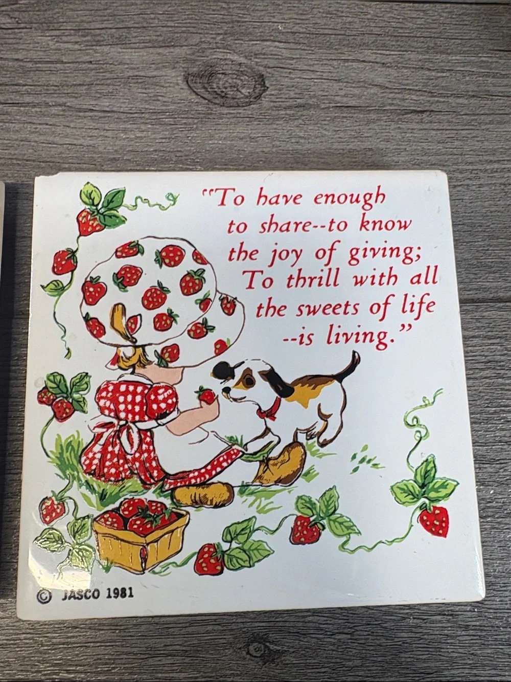 Vintage 1981 Strawberry Shortcake Ceramic Art Tile Trivet Set